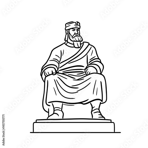 Genghis Khan statue in minimalist line art style  