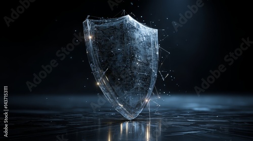 Futuristic glowing shield emitting light, ideal for security, game, or scifi projects