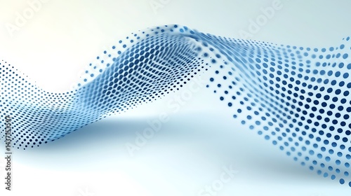 Abstract blue dotted wave flowing on light background