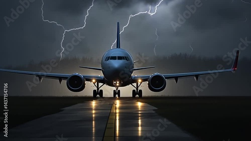 Airplane Taking Off During a Dramatic Thunderstorm