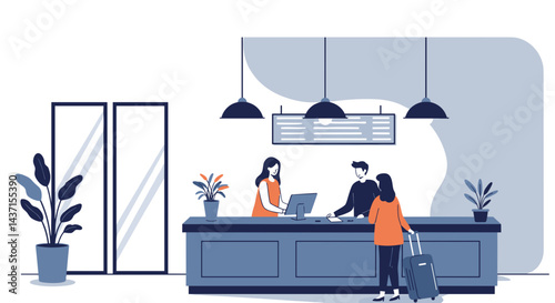 Hotel Reception Interaction in a Modern Lobby  