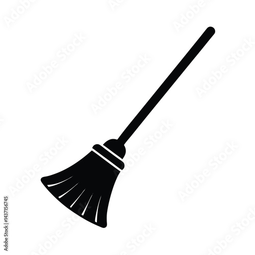 Broom Stencil Icon Vector Illustration
