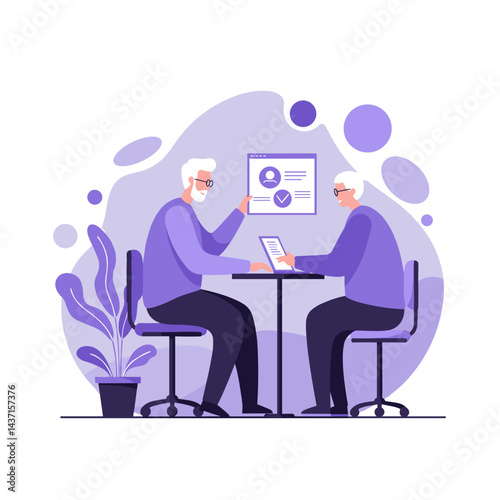 Elderly individuals learning technology in a bright classroom  