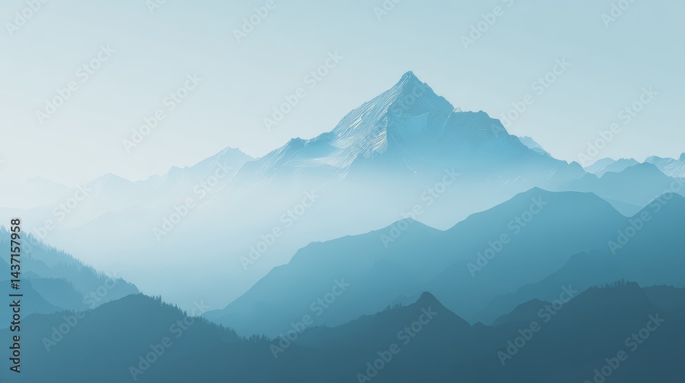 Naklejka premium Breathtaking panorama, majestic mountain range reaching for the vibrant blue sky