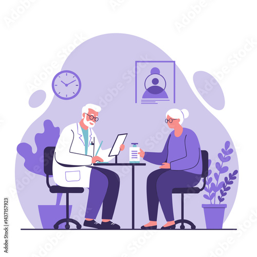 Elderly Patient Discussing Health with Doctor in Clinic  