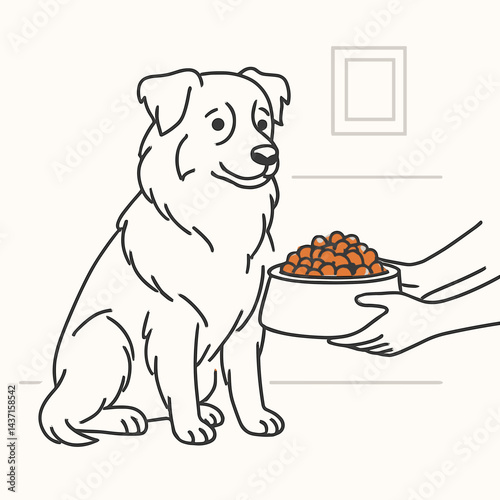Happy dog receiving food from owner in cozy home setting  