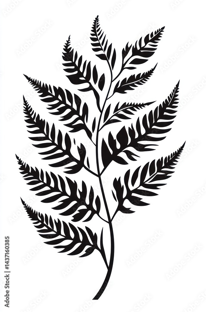 Naklejka premium Black fern frond illustration, nature, botanical, design, white background, graphic