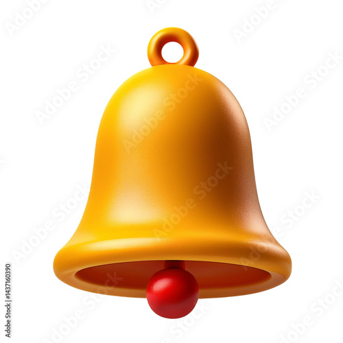 Bright Yellow Bell with Red Ball at the Bottom on a White Background, Isolated On transparent Background