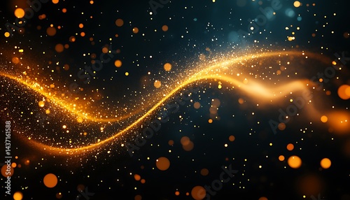 Golden, shimmering wave against dark background with bokeh