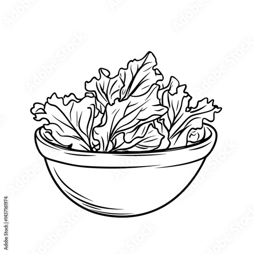 Line drawing of a bowl of fresh salad greens  