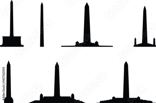 Washington Monument Silhouette, Famous Landmark Vector Art.