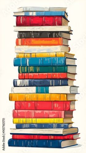 Tall stack of colorful hardcover books