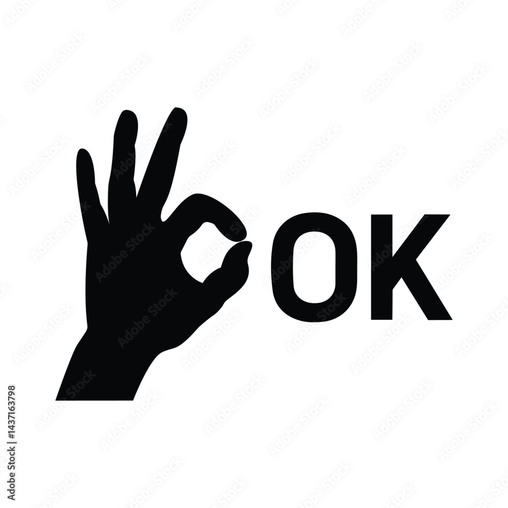 Ok hand gesture silhouette icon vector symbol illustration on white background Ok hand gesture silhouette icon vector symbol illustration on white background