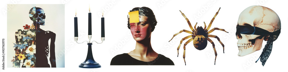 PNG Surreal art collage elements, element set on transparent background