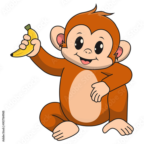 Baby Monkey Character with Cartoon Design. Isolated Vector Illustration.