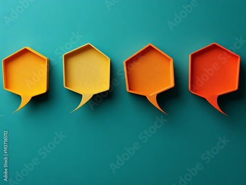 Four gradient hex speech bubbles on teal