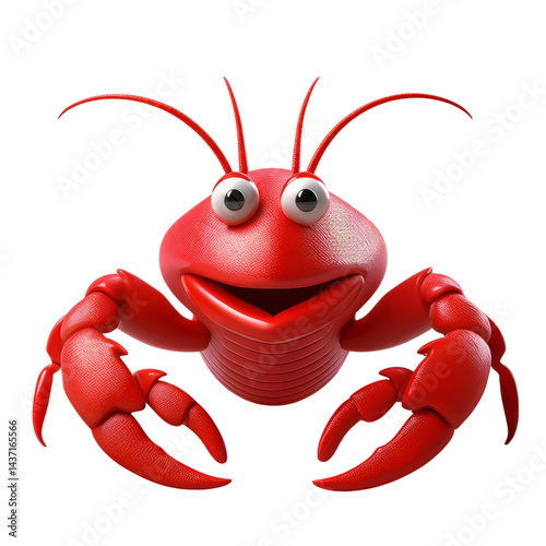Cheerful Cartoon Lobster Character with Big Eyes and Bright Color, Isolated on transparent background