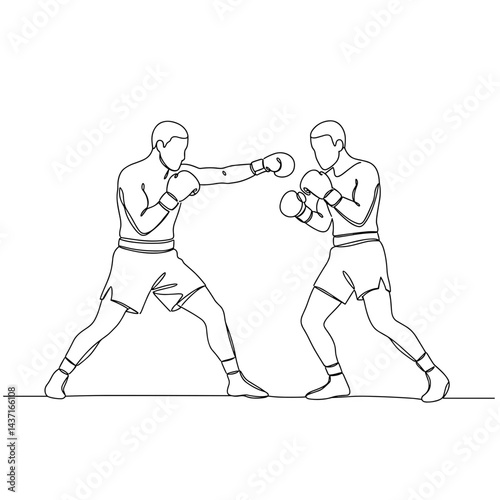 Boxers fighting in a boxing match against a plain background  