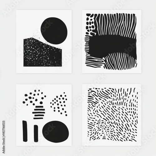 Wallpaper Mural Set of abstract hand drawn compositions. Minimal geometric posters. Boho wall decor. Torontodigital.ca