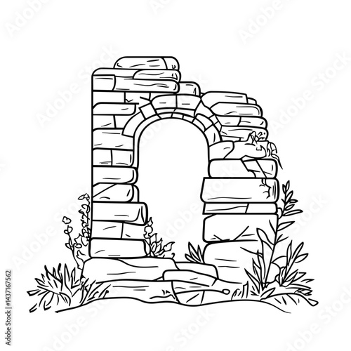 Ancient ruins of Carthage outlined with plants  