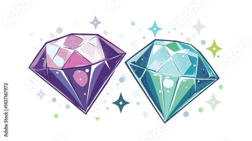 Two sparkling gems, isolated on white, for jewelry design