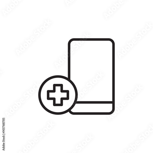 Mobile Health Monitoring Icon Representation with Smartphone and Medical Cross Symbol for Digital Health Solutions