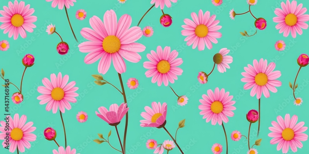 Abstract seamless pattern of pink retro chamomile flowers , surface, pretty Abstract seamless pattern of pink retro chamomile flowers , surface, pretty