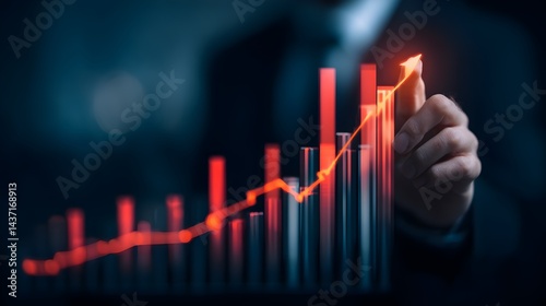 Concept of financial growth and investment success. businessman analyzing rising stock market trends, emphasizing stock trading, forex trends, and cryptocurrency market performance