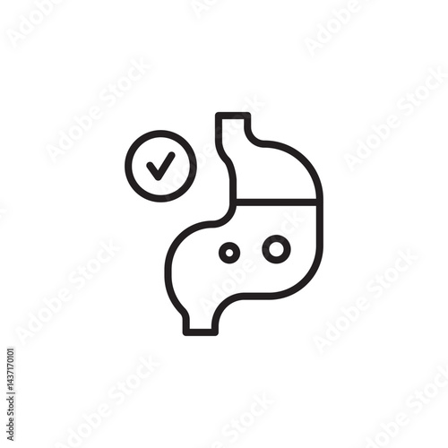 Stomach Icon Symbol with Checkmark Indicating Healthy Digestive System in Medical Context