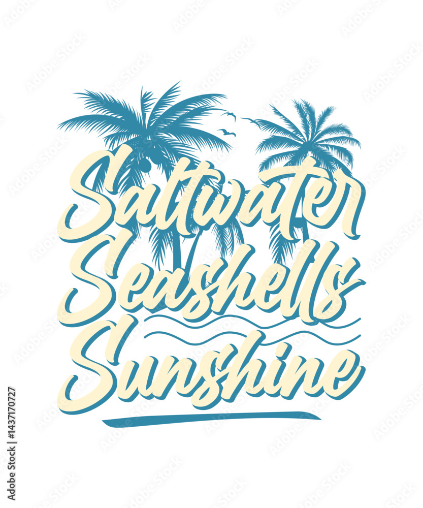 Obraz premium Retro Summer T-shirt Design Saltwater Seashells Sunshine