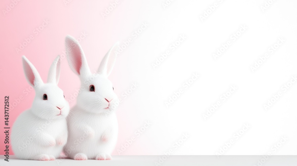 Obraz premium Two white bunnies on a pastel background