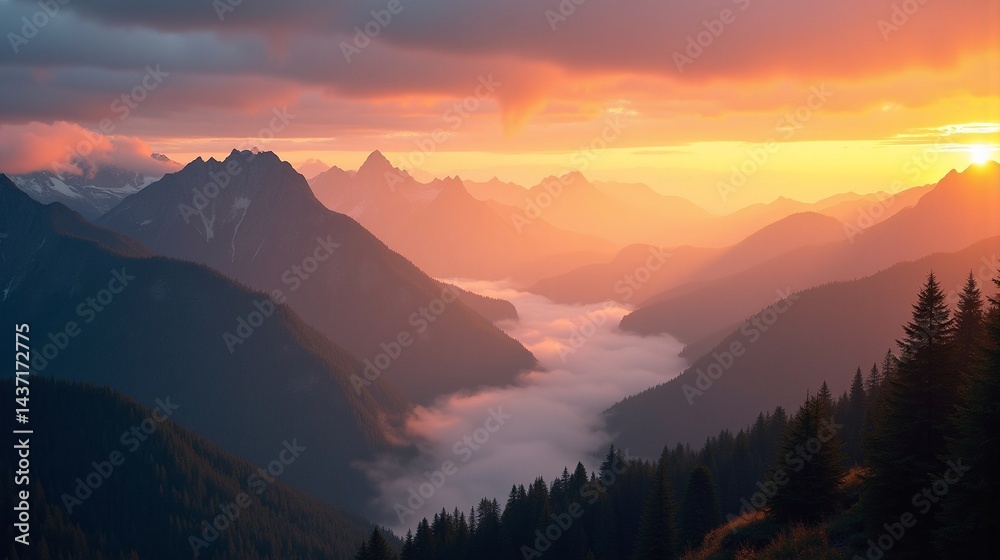 Fototapeta premium Tranquil Dawn: Nature's Splendor in Morning Hues