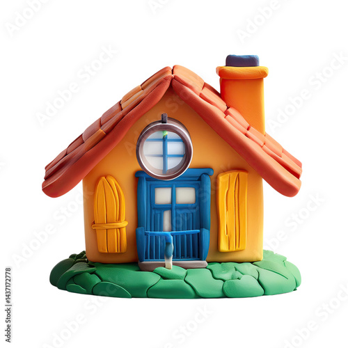 Colorful Play-Doh House Model with Window and Door for Children, isolated on transparent background