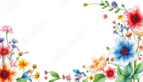 Fototapeta Naklejka Na Ścianę i Meble -  Elegant watercolor wildflower bouquet corner design, perfect for invitations or cards, digital, flowers