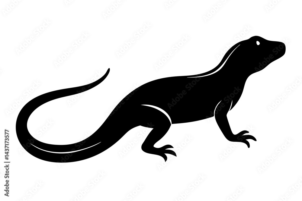 Monochrome lizard vector silhouette of an iguana with a curled tail on white background, iguana, lizard, reptile, animal, vector, silhouette, isolated, graphic, nature, wildlife, tropical, exotic Monochrome lizard vector silhouette of an iguana with a curled tail on white background, iguana, lizard, reptile, animal, vector, silhouette, isolated, graphic, nature, wildlife, tropical, exotic