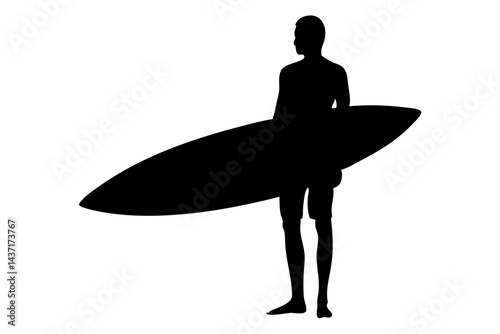 Surfer silhouette standing with surfboard isolated on white background ready for the waves, surfer, silhouette, surfboard, board, summer, sport, person, water, ocean, tropical, vacation, lifestyle