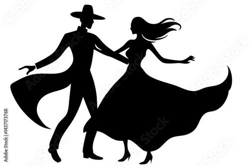 Elegant couple dancing tango silhouette illustration romantic dance art, tango, dance, couple, silhouette, black, white, elegant, romantic, passion, ballroom, vector, illustration, woman, man, dress