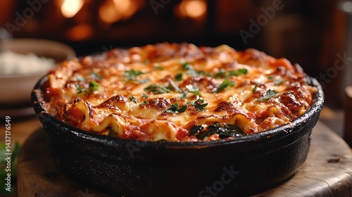 **Hearty Vegetarian Lasagna With Layers Of Spinach, Ricotta, Marinara Sauce, And Mozzarella, Served In A Deep Dish, Perfect For Italian Restaurant Ad --Ar 16:9 --S 240** - @Darya (Relaxed)