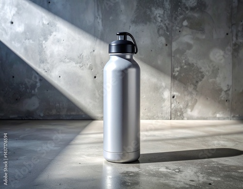 Sports Water Bottle Mockup on Rough Concrete Flooring with Gritty Texture