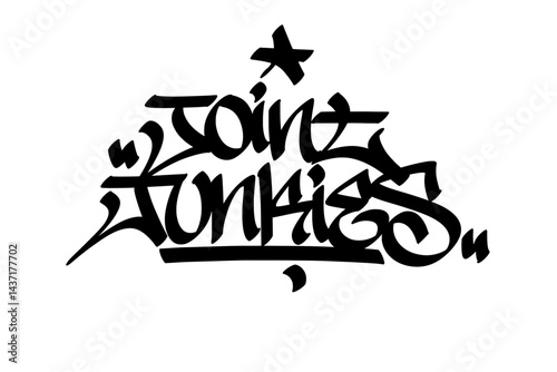 "Joint Junkies" graffiti tag in bold, street art style. Hand-drawn lettering with a rebellious, high-energy vibe, perfect for cannabis culture, stoner themes, streetwear designs, and vibrant urban art