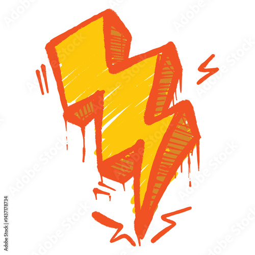 Freestyle graffiti bolt in bright orange with grunge splatter effects.