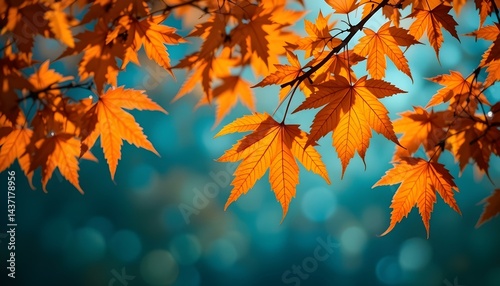 Close-Up of Vibrant Orange Maple Leaves in Autumn, sall season