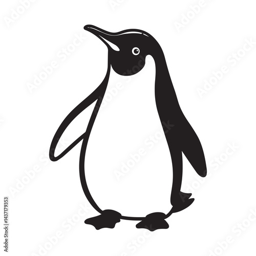 A cute black and white penguin cartoon, a vector illustration of this arctic bird isolated on a cold, snowy background