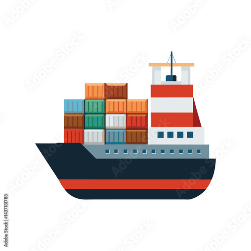 Cargo ships sailing with visible containers, with a vector illustration design on a white background.