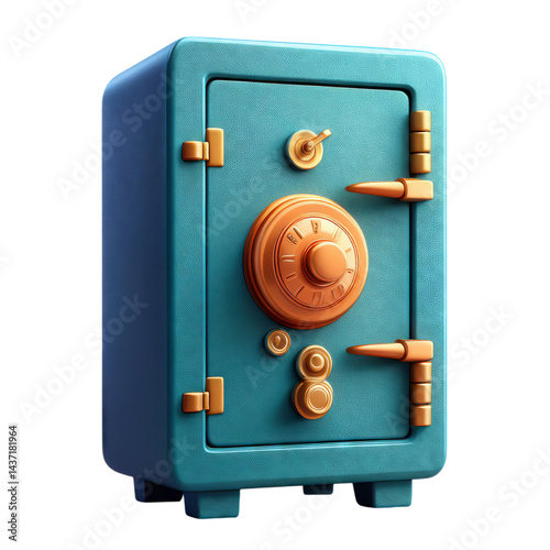 Vintage Style Safe with Colorful Design and Classic Dial Lock, isolated on transparent background