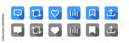 SNS  아이콘 일러스트 2 댓글, 리트윗, 좋아요, 공유 - SNS Icon Illustration Set for common SNS features such as reply, retweet, like, and share. Ideal for social media, UI design, apps, blogs, and other digital content