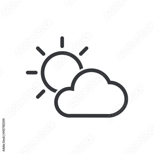 Isolated outline icon day with sun and cloud, sunny weather icon