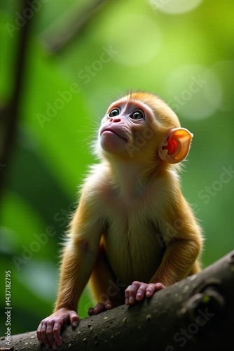 Curious little capuchin monkey looking upwards, wildlife, mammal