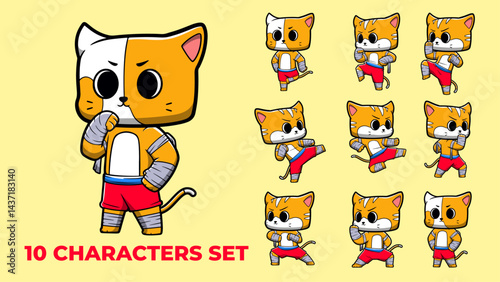 Cartoon Cat Muay Thai Illustration collection of playful characters in various poses, suitable for animation and graphic design projects