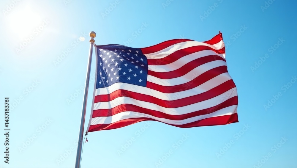 The American Flag Waving in the Clear Blue Sky The American Flag Waving in the Clear Blue Sky
